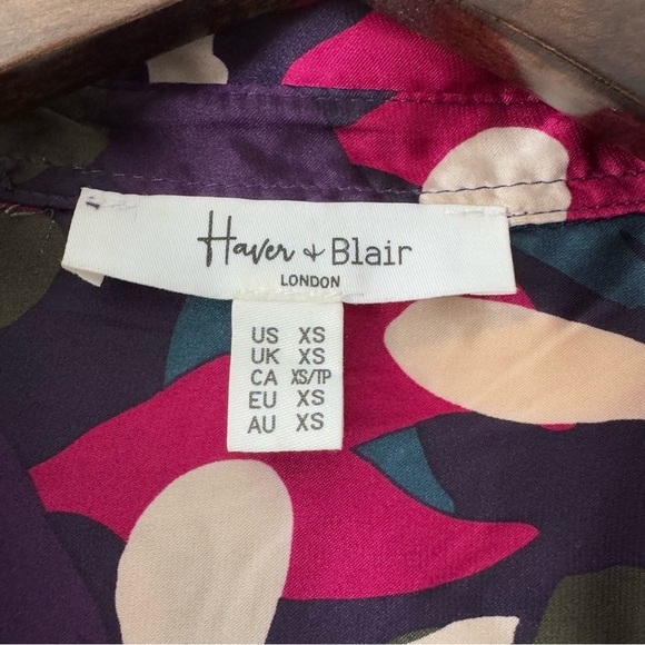 HAVER & BLAIR LONDON RETRO LONG SLEEVE BUTTON UP BLOUSE SIZE XS - Picture 5 of 7